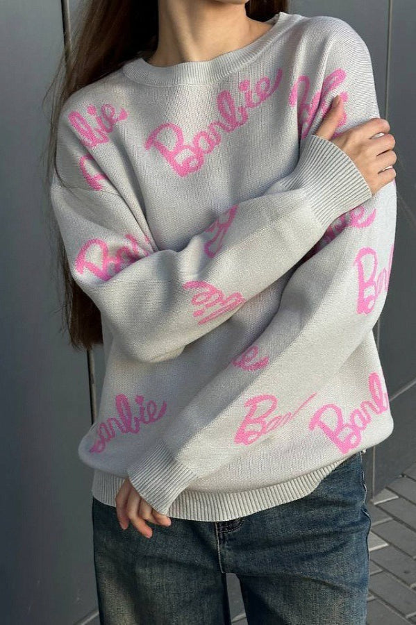 Letter Print Crew Neck Sweater Secondary image
