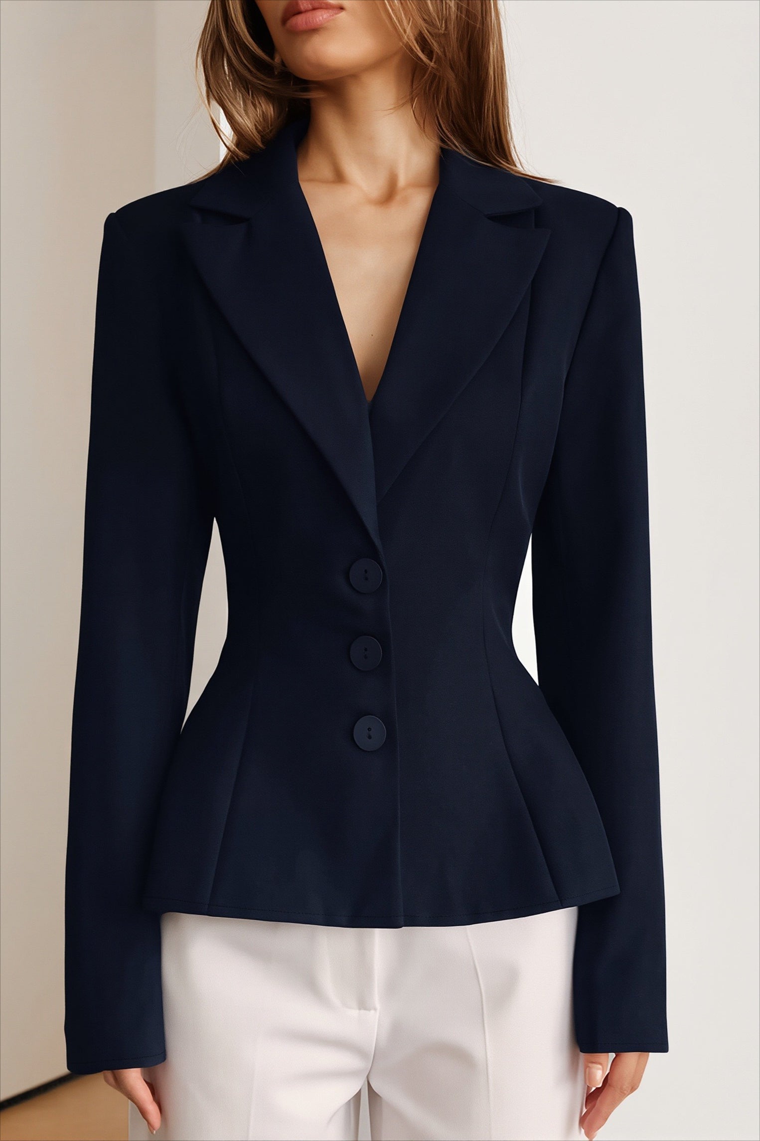 Three Button Sculpted Waist Long Sleeve Tailored Coat Secondary image
