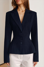 Three Button Sculpted Waist Long Sleeve Tailored Coat