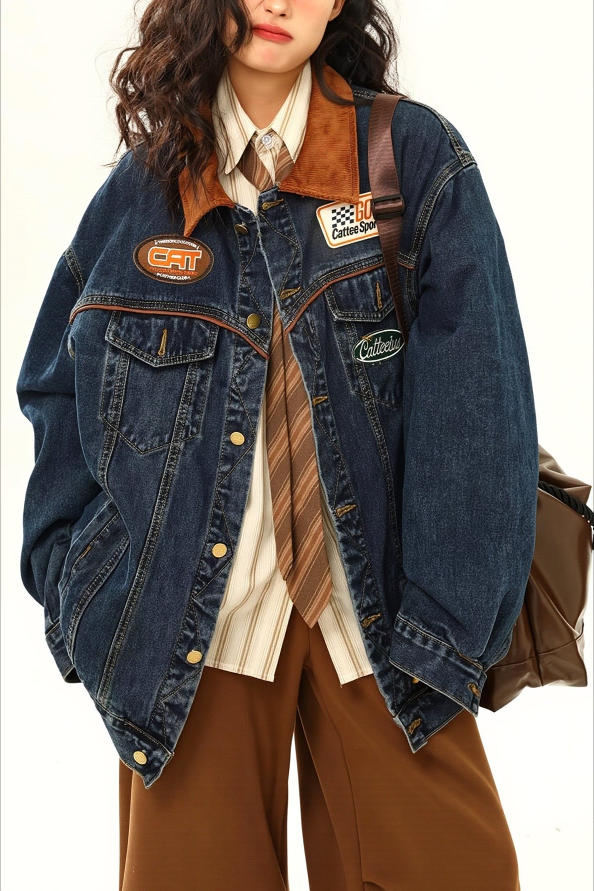 Embroidered Patch Oversized Blue Denim Jacket