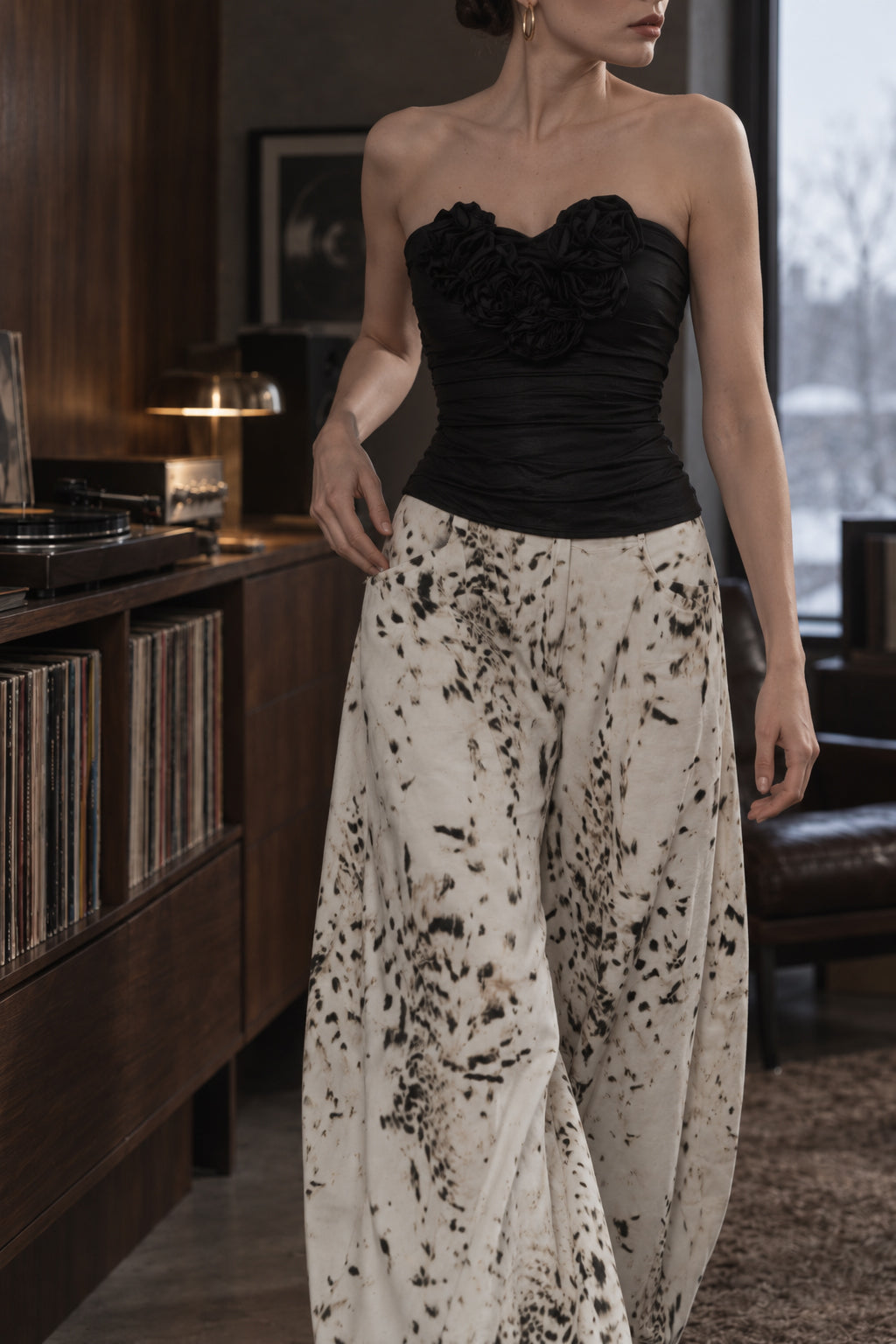 Retro Washed Leopard Wide Leg Jeans