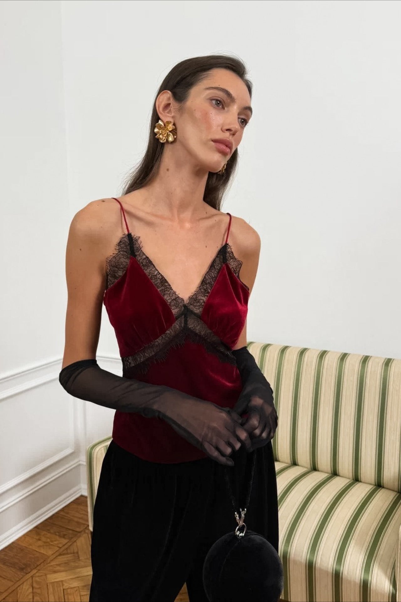 Velvet Lace Trim Cami Top Main image