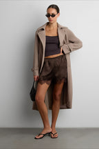 Double Breasted Belted Longline Trench Coat