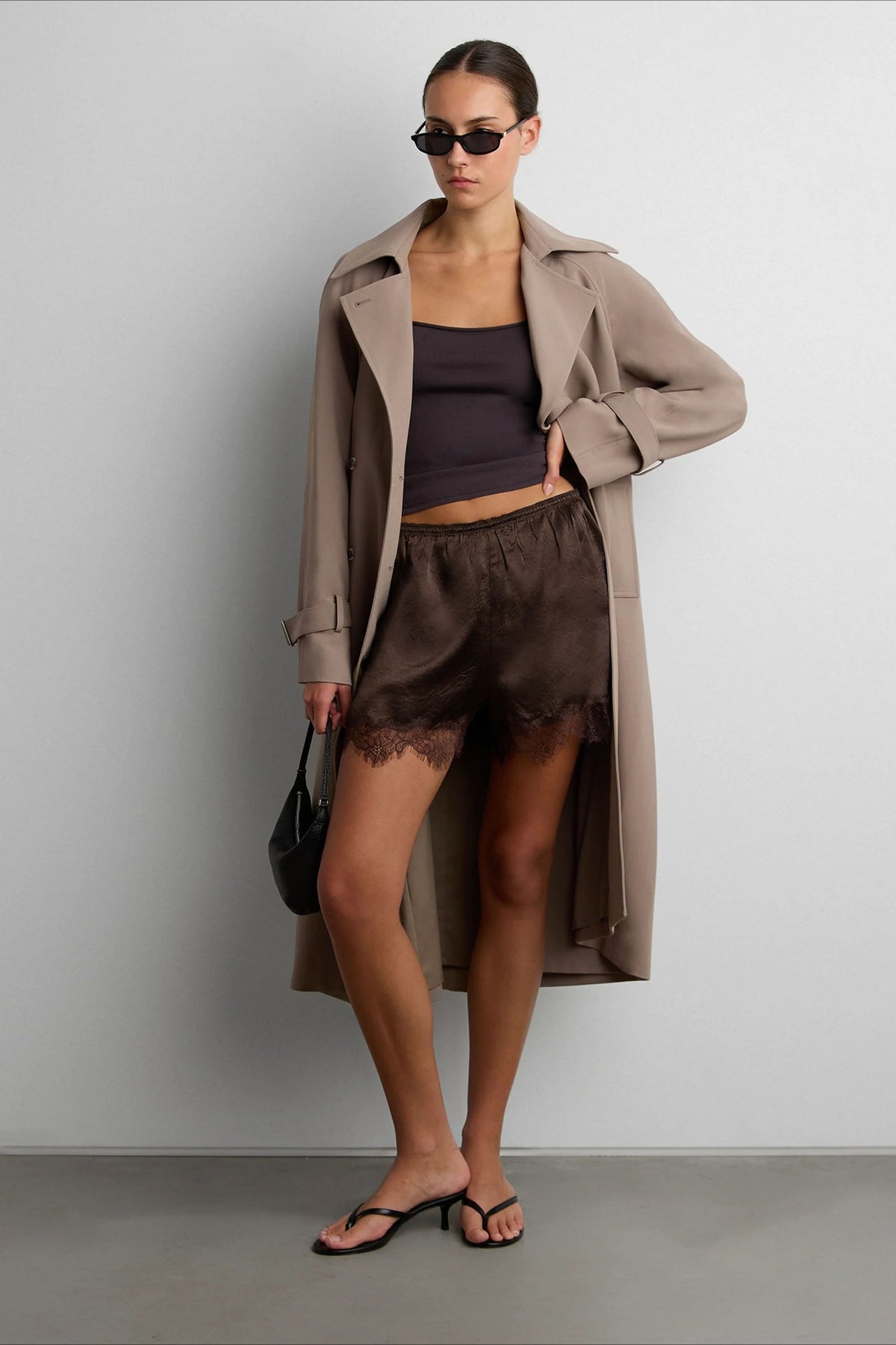 Double Breasted Belted Longline Trench Coat