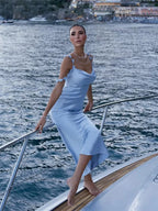 Draped Strap Neck Solid Midi Dress