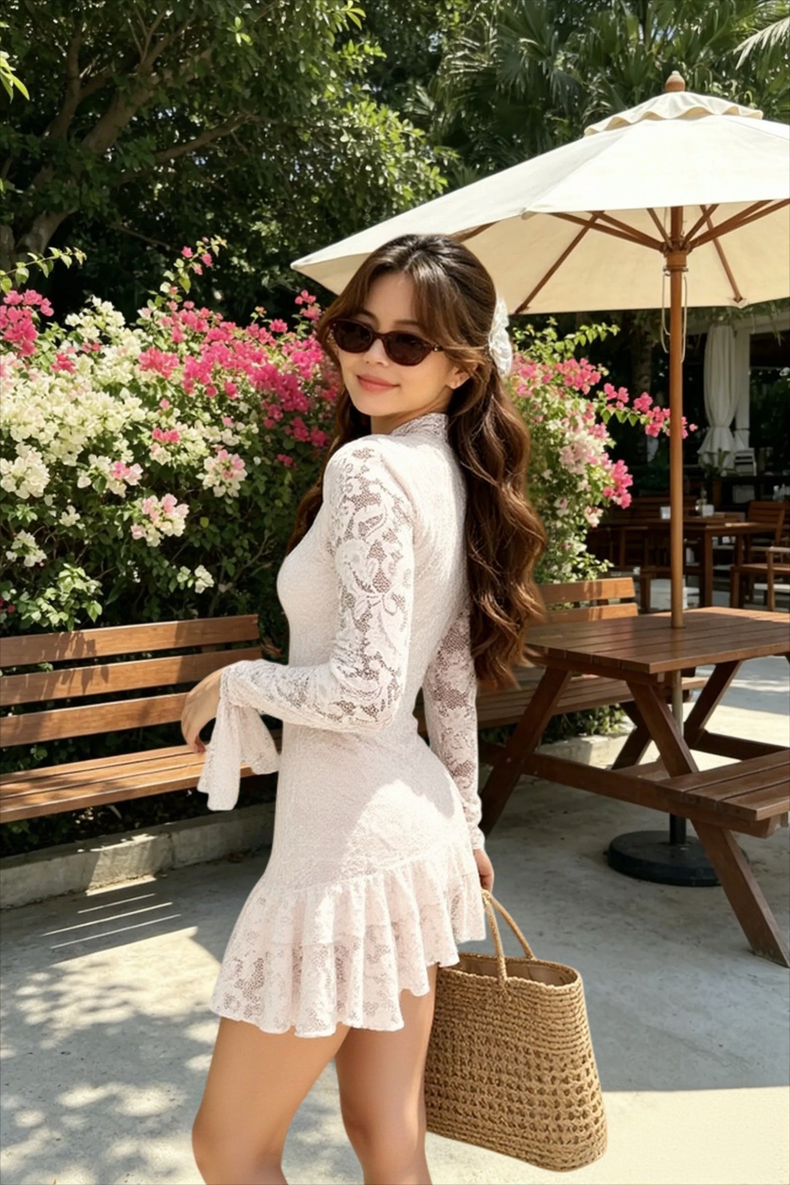 V Neck Ruffled Lace Dress Secondary image