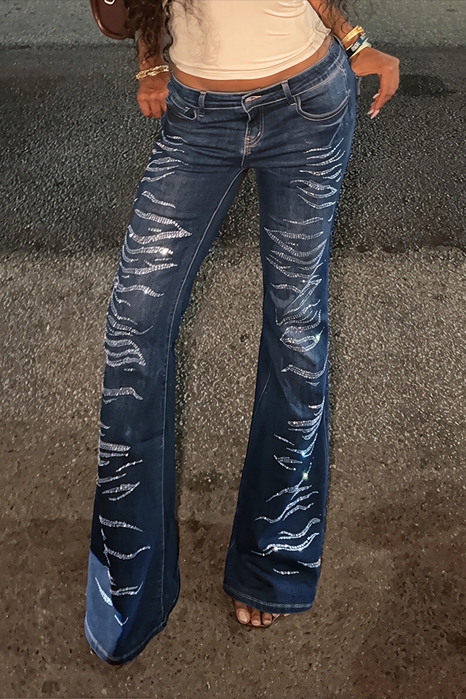 Y2K Rhinestone Low Rise Flare Leg Jeans Secondary image