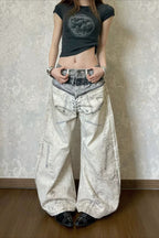 Digital Graphic Strap Wide Leg Jeans