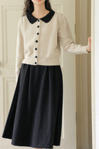 Peter Pan Collar Color Block Cardigan
