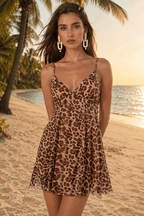 Leopard Sleeveless Tie Back Mini Slip Dress