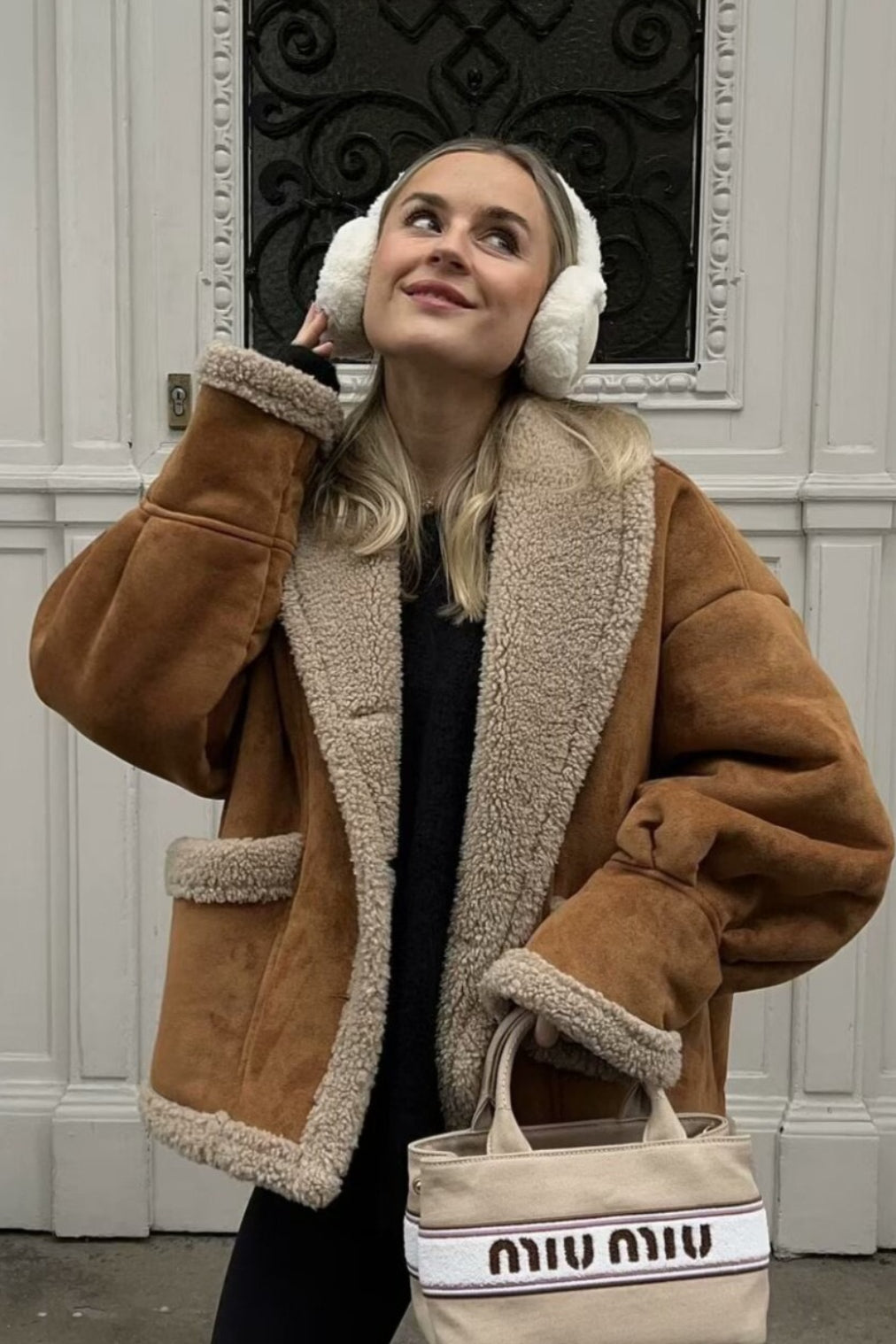 Vintage Wool Blend Shearling Collar Coat Secondary image