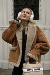 Vintage Wool Blend Shearling Collar Coat