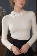Solid Long Sleeve Floral Knit Top