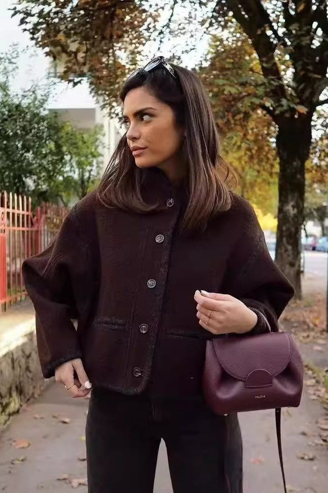 Structured Ribbed Stand Collar Coat Main image