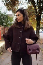 Structured Ribbed Stand Collar Coat