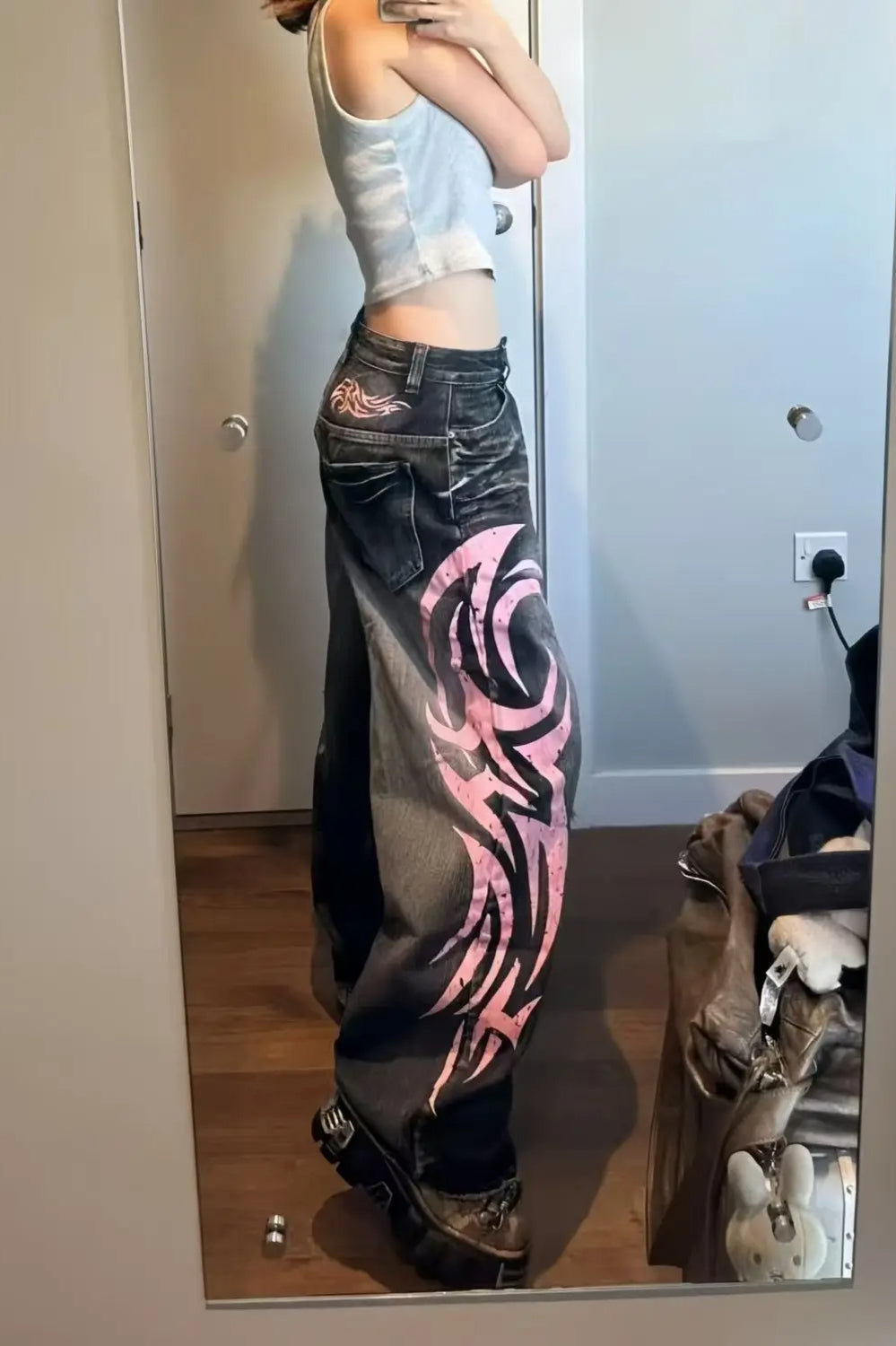 Vintage Print High Waist Wide Leg Jeans Main image