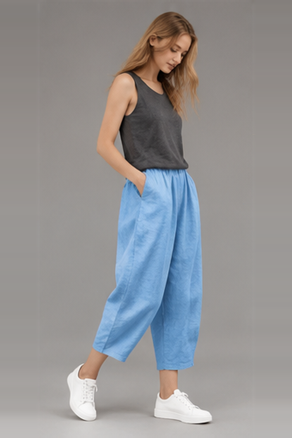 Elastic Waist Vintage Lady Loose Casual Pants