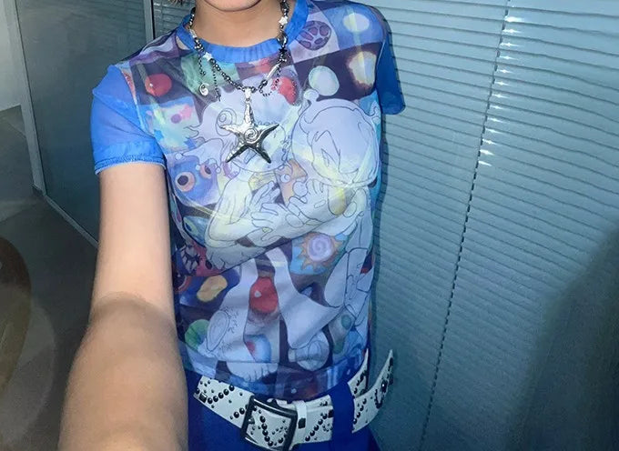 Japanese Y2k Anime Print Sheer Top Secondary image