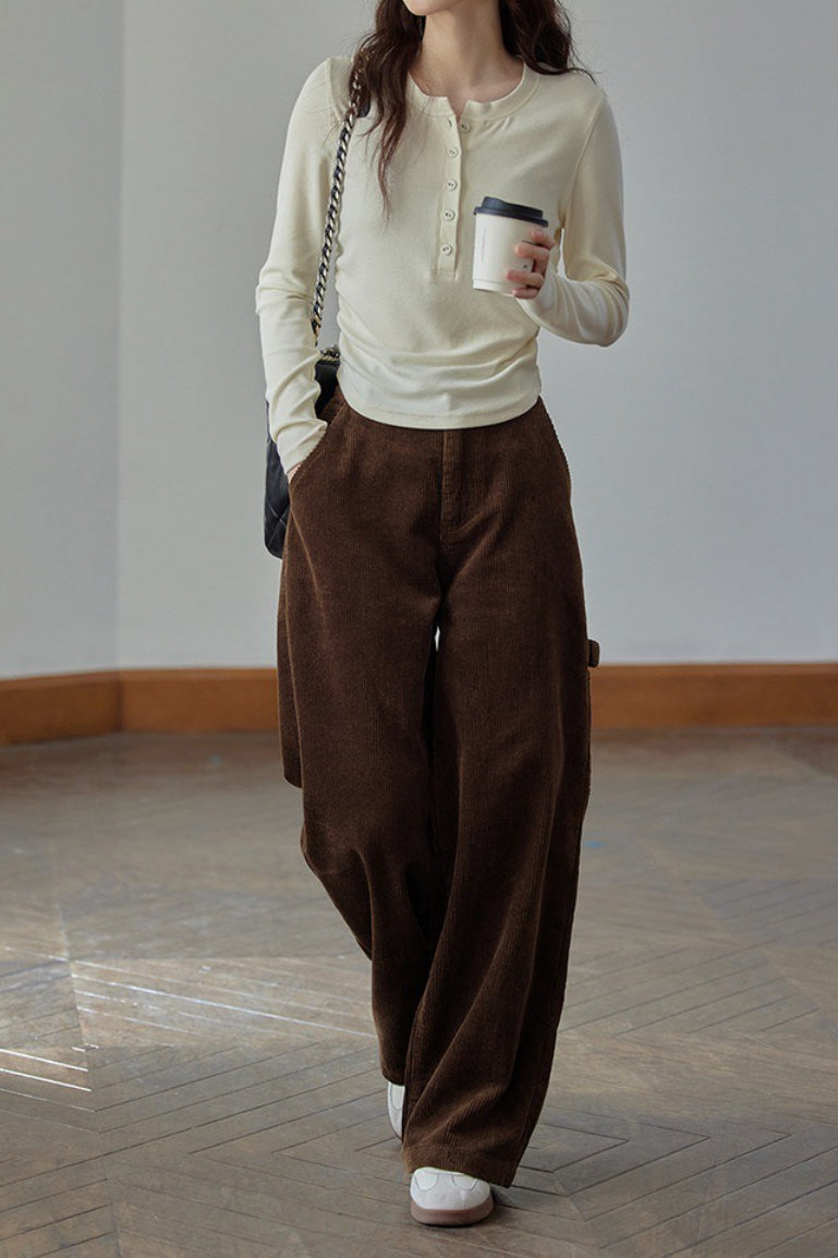 Mocha Brown Brushed Slim Fit Long Sleeve Tee
