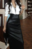 Chic Long Sleeve Shirt Black Leather Skirt Two Piece Set