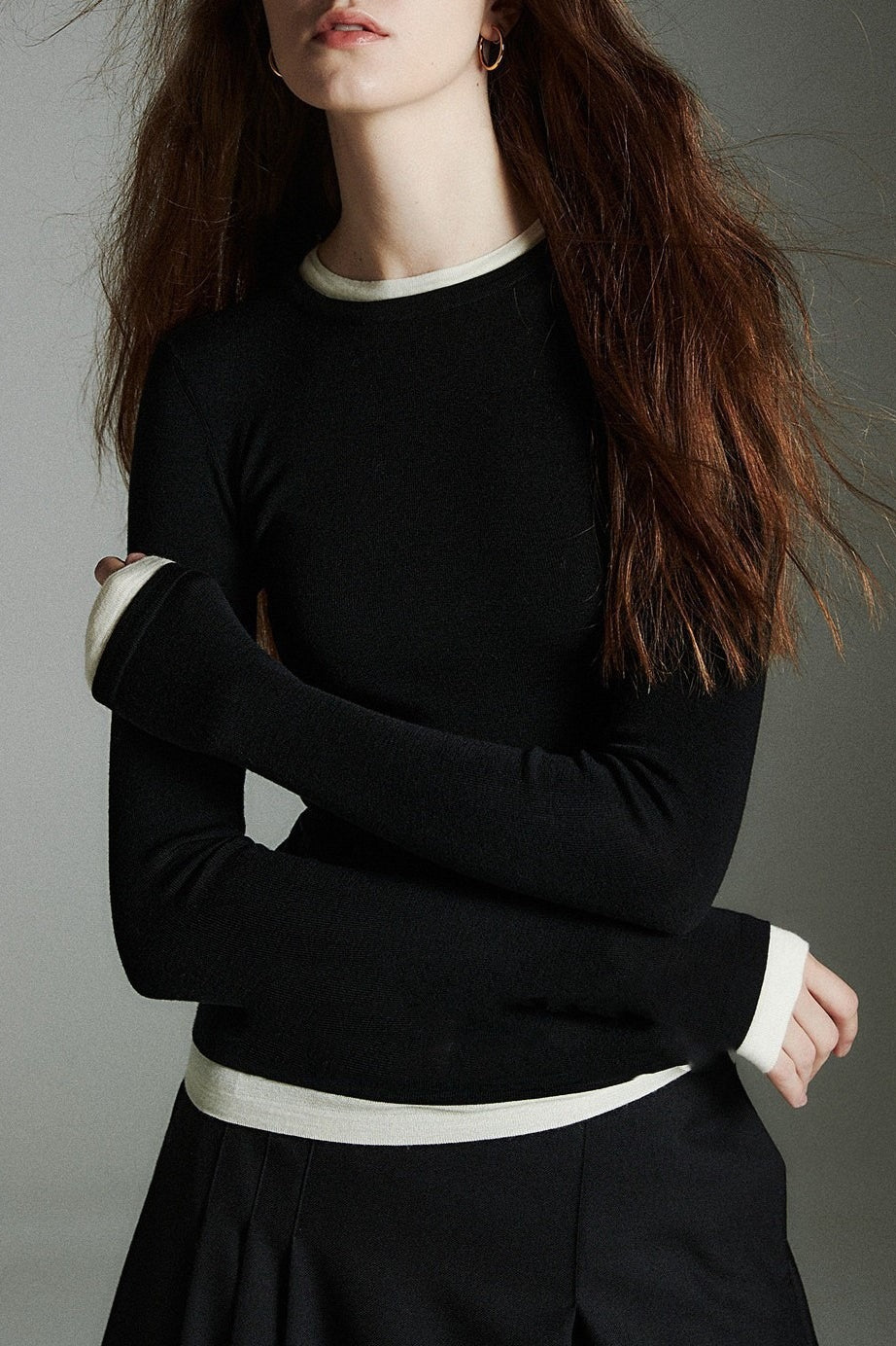 Color Block Multi Collar Knit Top Main image