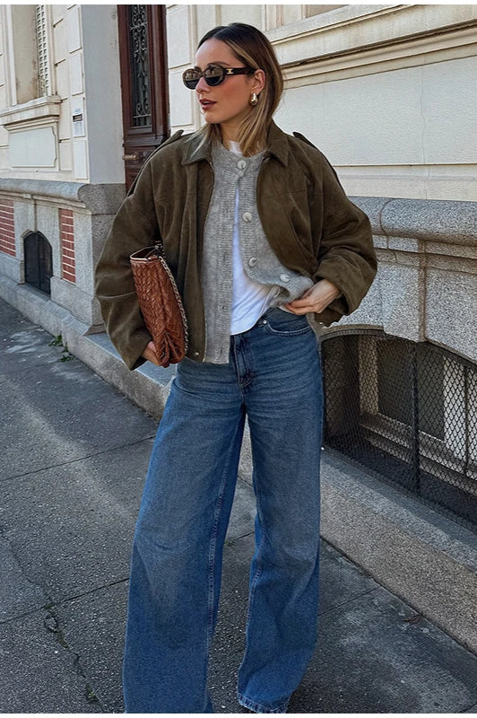 Suede Cropped Zip-Up Jacket Main image