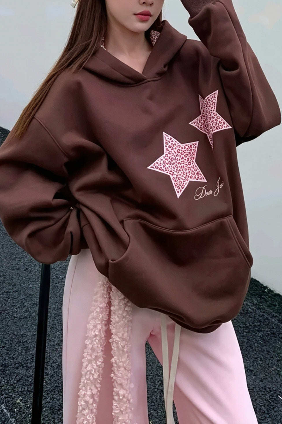 Leopard Star Embroidered Oversized Hoodie