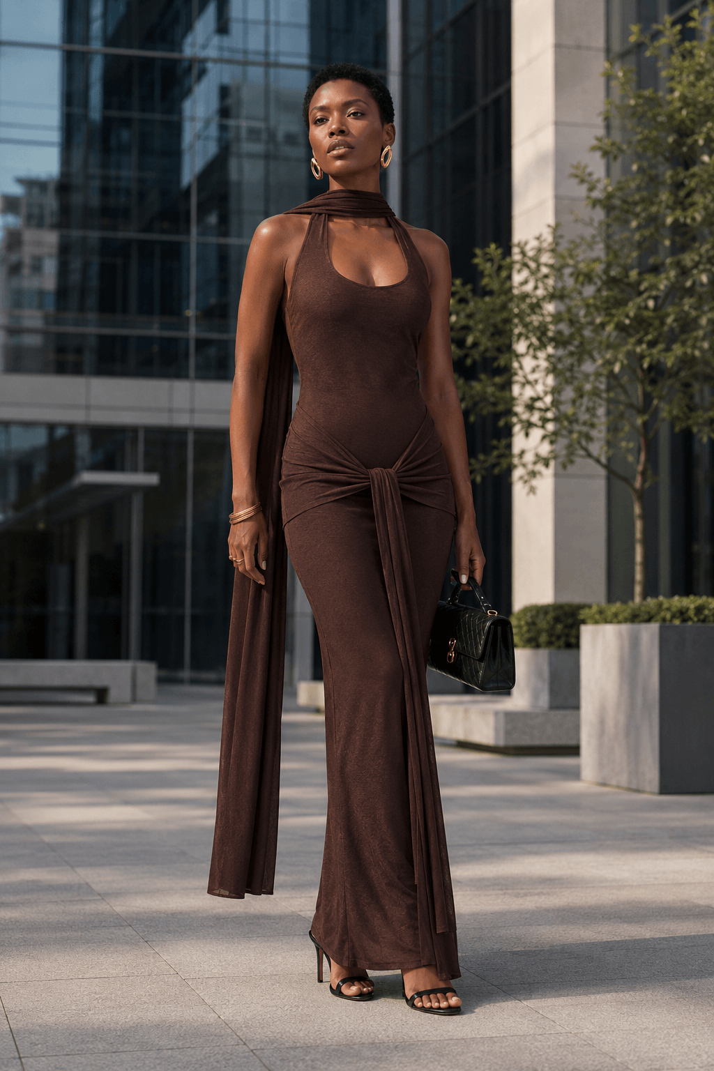Silver Ribbon Backless Waist Cinch Maxi Bodycon Dress Secondary image