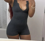 Knitted V-neck Sleeveless Washed Romper