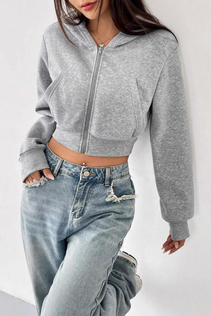 Casual Hooded Zip Up Short Coat Main image