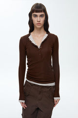 Henley Neck Two-in-One Knit Top