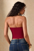 Ruched Stretch Bandeau Fringe Crop Top