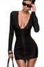 Fringe Lace Up Ruched Deep V Mini Dress