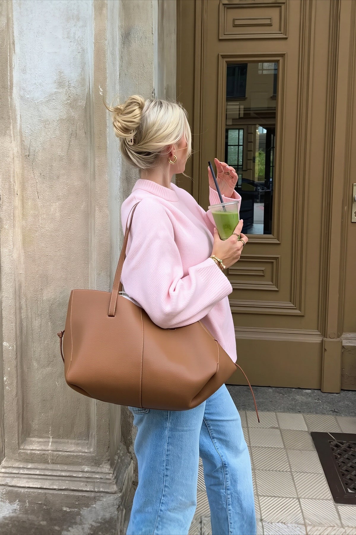 Soft Pink Crew Neck Relaxed Fit Sweater