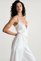White Lace Satin Waist Cami Top