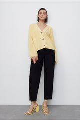 V Neck Cropped Batwing Cardigan