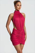 Halter Ruched Cutout Fitted Mini Dress