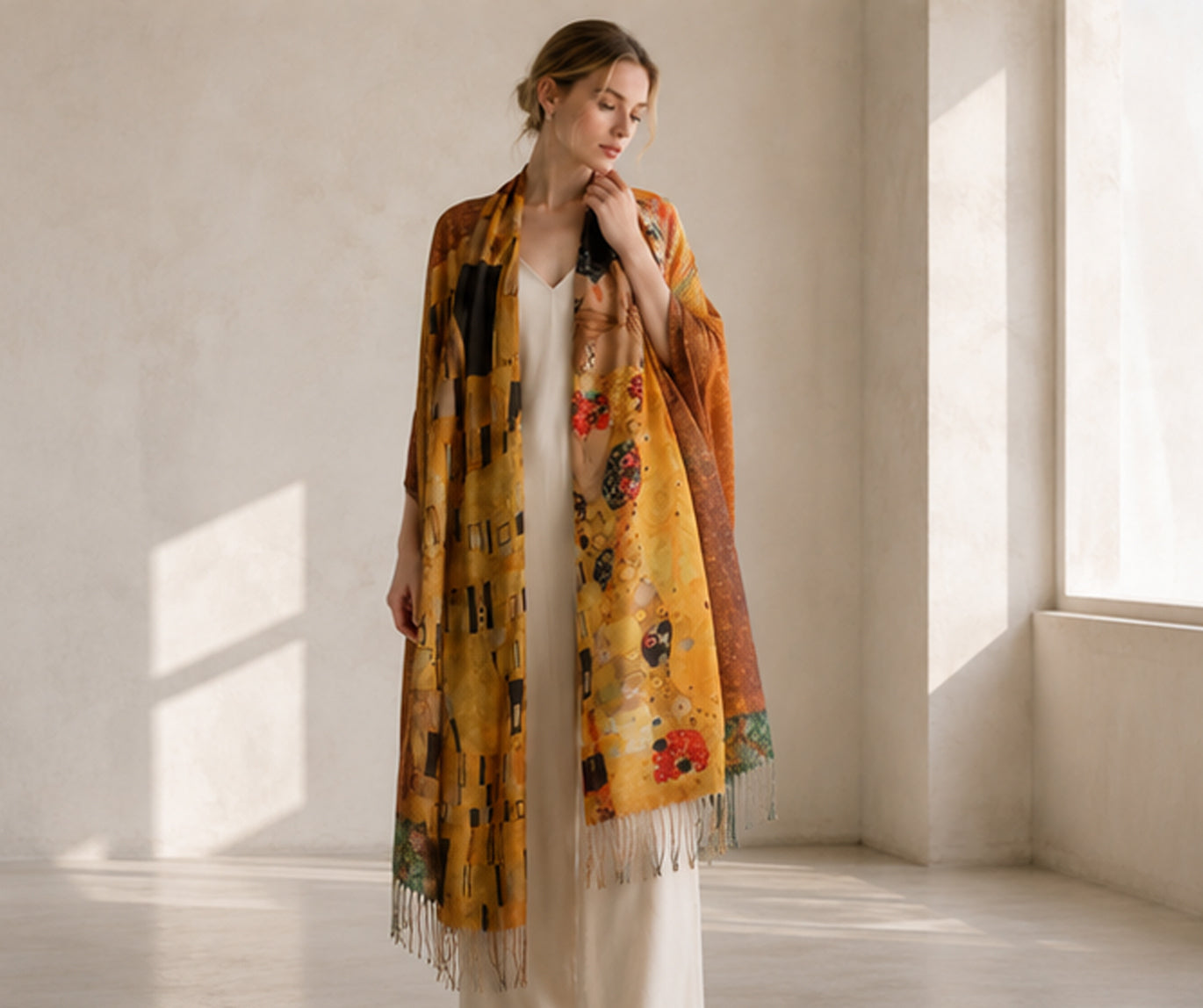 Vintage Van Gogh Print Fringe Wrap Scarf