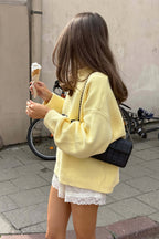 Yellow Letter Graphic Relaxed Crew Neck Sweater