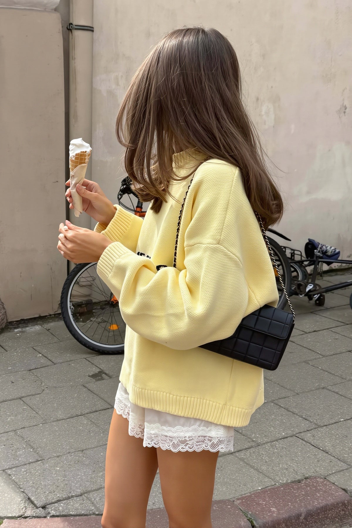 Yellow Letter Graphic Relaxed Crew Neck Sweater