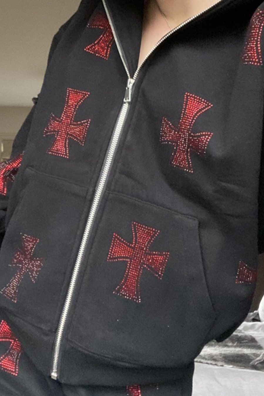 Casual Loose Rhinestone Hooded Zip Hoodie Secondary image