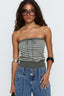 Striped Lace Up Strapless Knit Crop Top