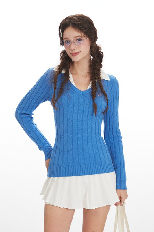 Twisted Stitch Long Sleeve Knit Top Main image