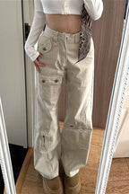High Waist Pocketed Cargo Flare Jeans