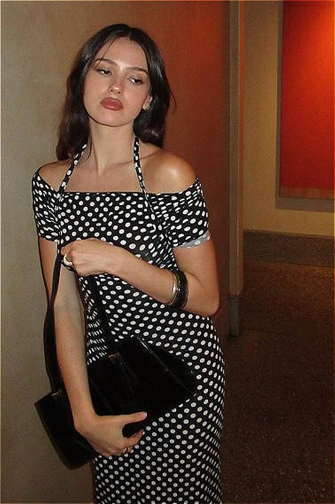 Polka Dot Halter Neck Bodycon Maxi Dress Main image