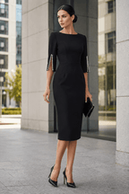 Sleek Beaded Solid Elegant Work Dress