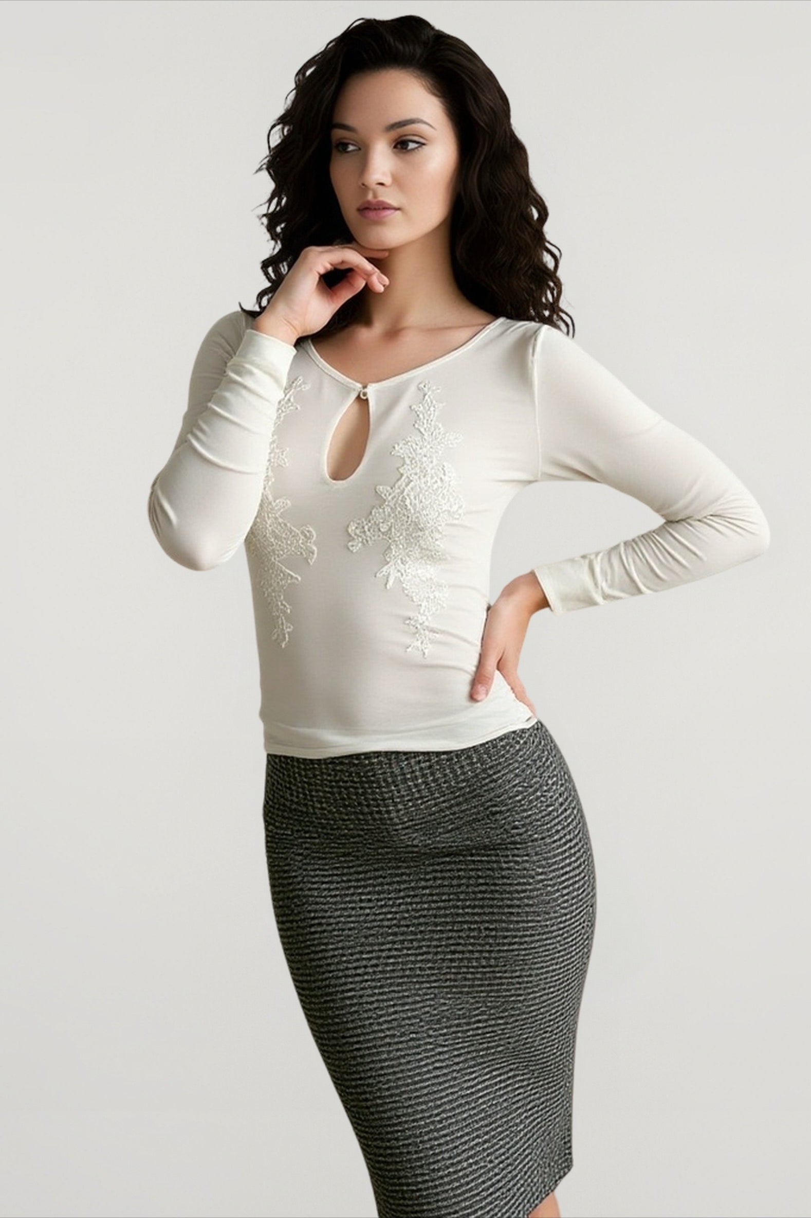 Floral Mesh Long Sleeve Sheer Top Main image