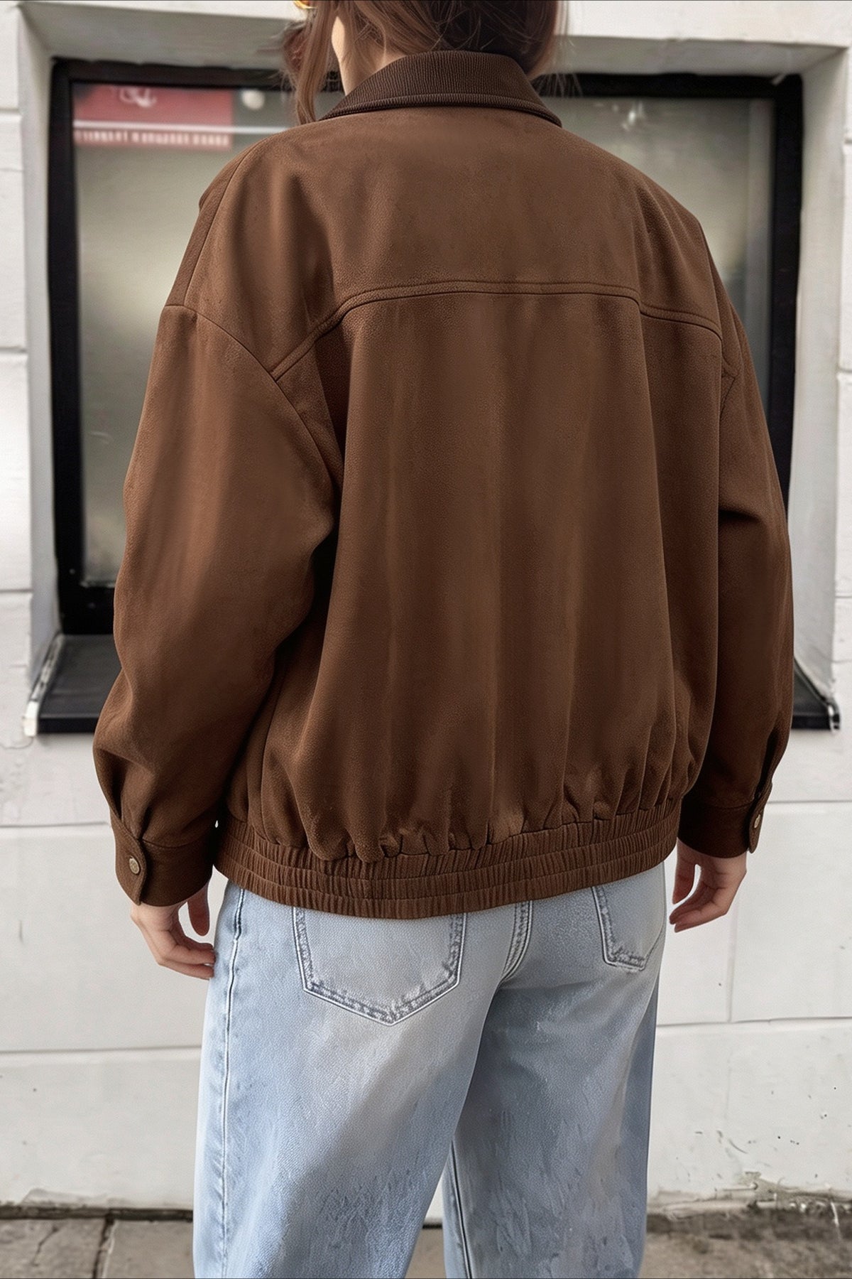 Contrast Collar Chest Pocket Zip Front Coat