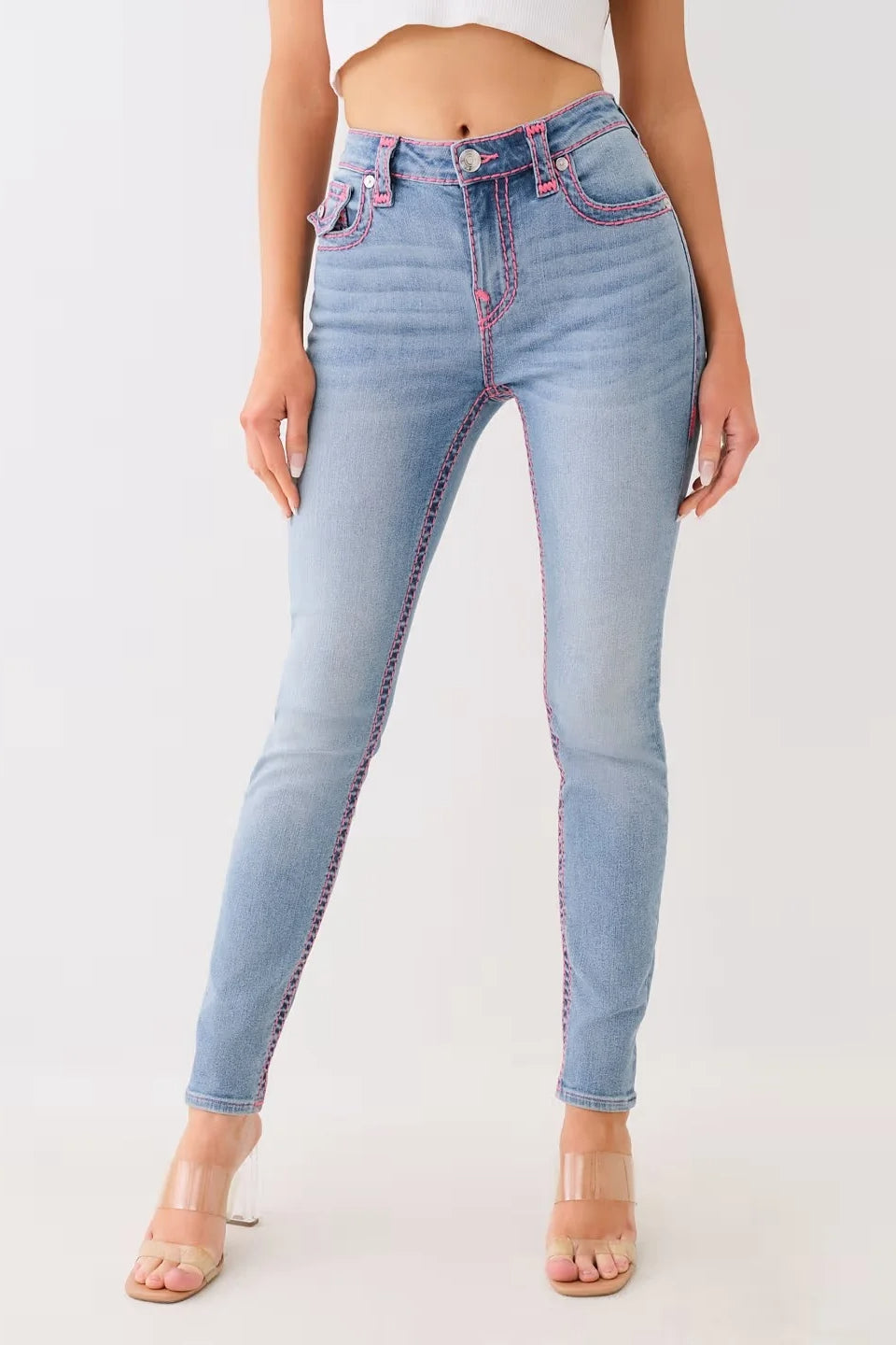 Washed Mid Rise Embroidered Jeans Secondary image