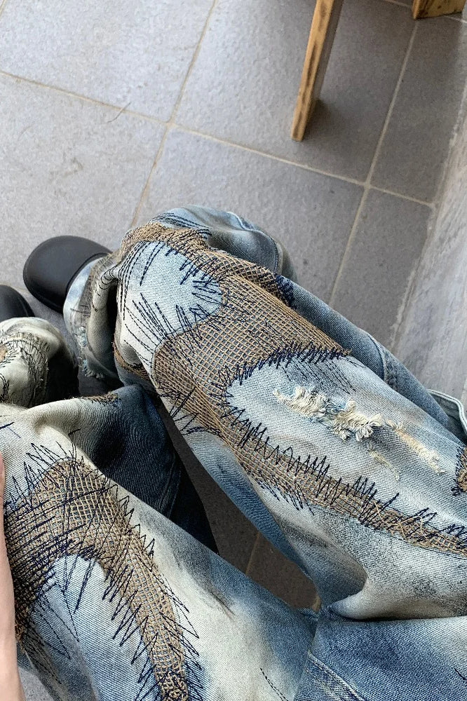 Punk Streetwear Wide Leg Denim Jeans